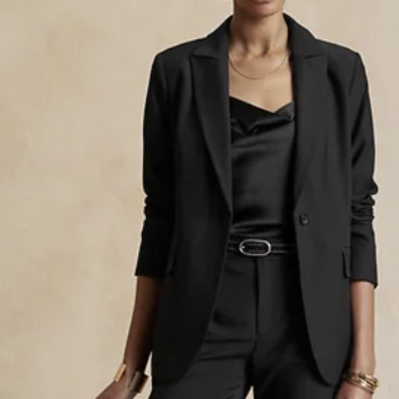 NWT Banana Republic Factory Black Sculpted Suit Blazer in Black Size 8 - Picture 1 of 11